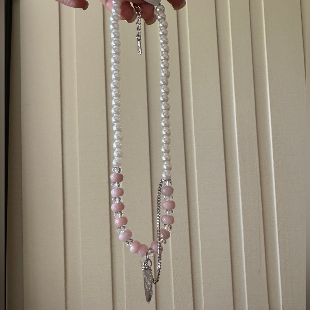 Pink and White Beaded Necklace